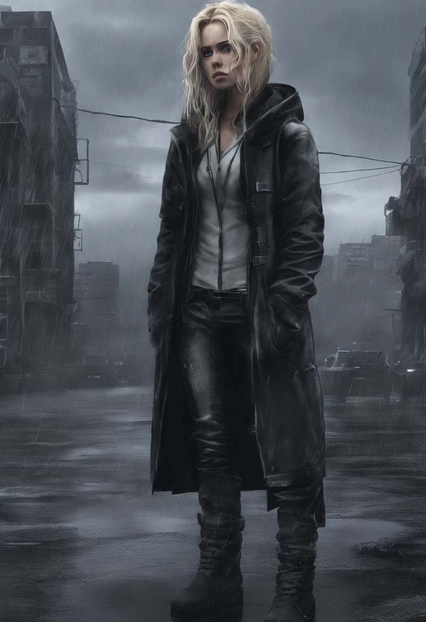 Sad girl,cry,darkness,Rain sky,。.。.。.。.。.。.。.。.。.。.。.。.。.。.。.。.。.。.。.。.。.。.。.。.。.。.。.3D,Upscale,hard disk,Blonde short,is crying,with his back turned