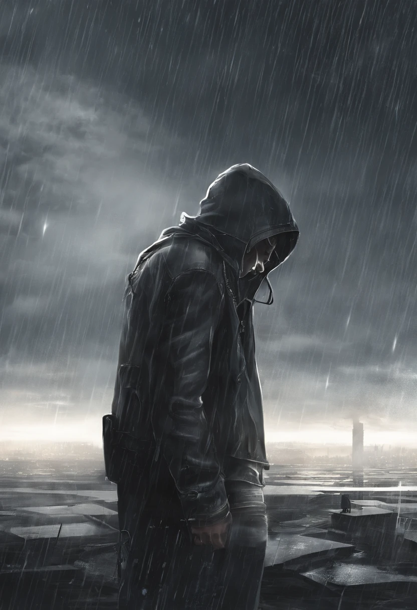 Sad girl,cry,darkness,Rain sky,。.。.。.。.。.。.。.。.。.。.。.。.。.。.。.。.。.。.。.。.。.。.。.。.。.。.。.3D,Upscale,hard disk,Blonde short,is crying,with his back turned