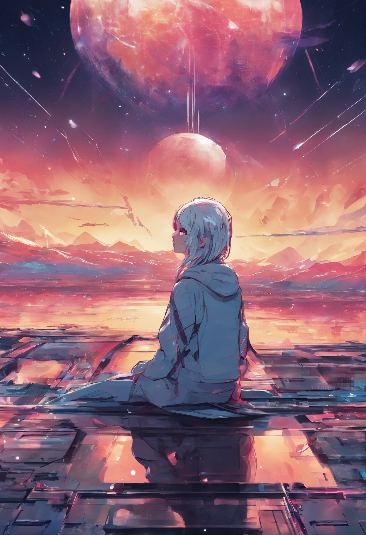 Sad girl,cry,darkness,Rain sky,。.。.。.。.。.。.。.。.。.。.。.。.。.。.。.。.。.。.。.。.。.。.。.。.。.。.3D,Upscale,hard disk,Blonde short,is crying,with his back turned