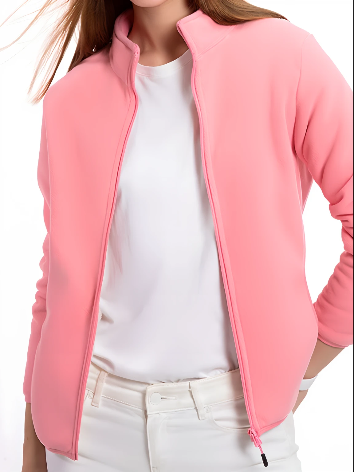 Arad woman posing for photo in pink jacket and black culottes, Light pink, Pink clothes, wearing a jacket, pastel pink, wearing a pink hoodie, pink pastels, tracktop jacket, pastel pink neon, wearing a pastel pink hoodie, with soft pink colors, Short jacket, Jacket, some pink, Official product image, padded shoulders jacket