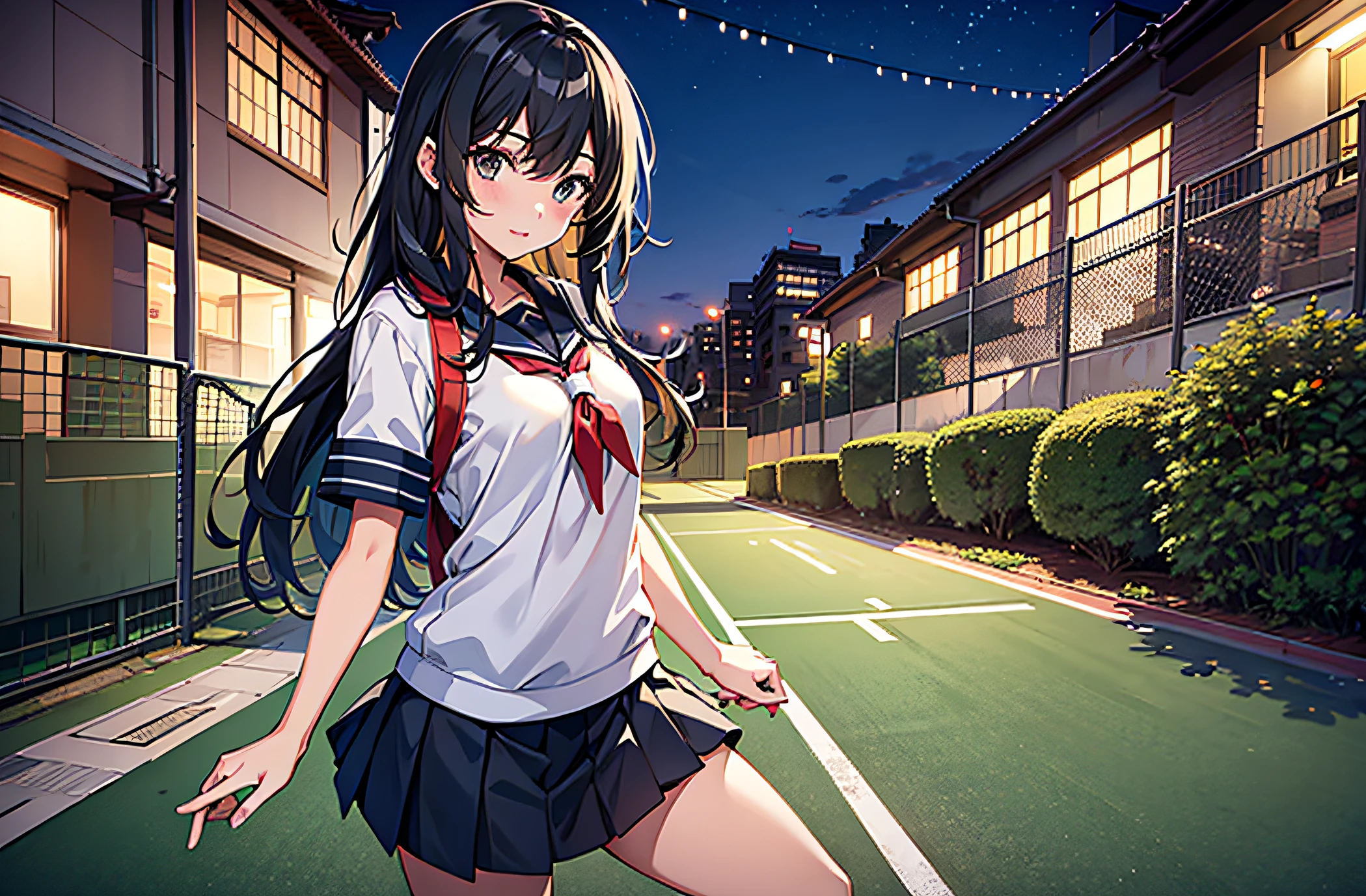 Arafe girl in skirt playing tennis on dirt court, Japan school uniform, a girl playing tennis, japanese girl school uniform, wearing japanese school uniform, badminton, of a schoolgirl posing, Playing tennis, Twirling, leg shot, ikki tousen, wearing skirt and high socks, dressed as schoolgirl, zora々Shishi Japan of Girls, a miniskirt, portrait Photo of a mean punk girl in the city at night, pixai, highres, HDR, best quality, girl, city, intricate details, city street,