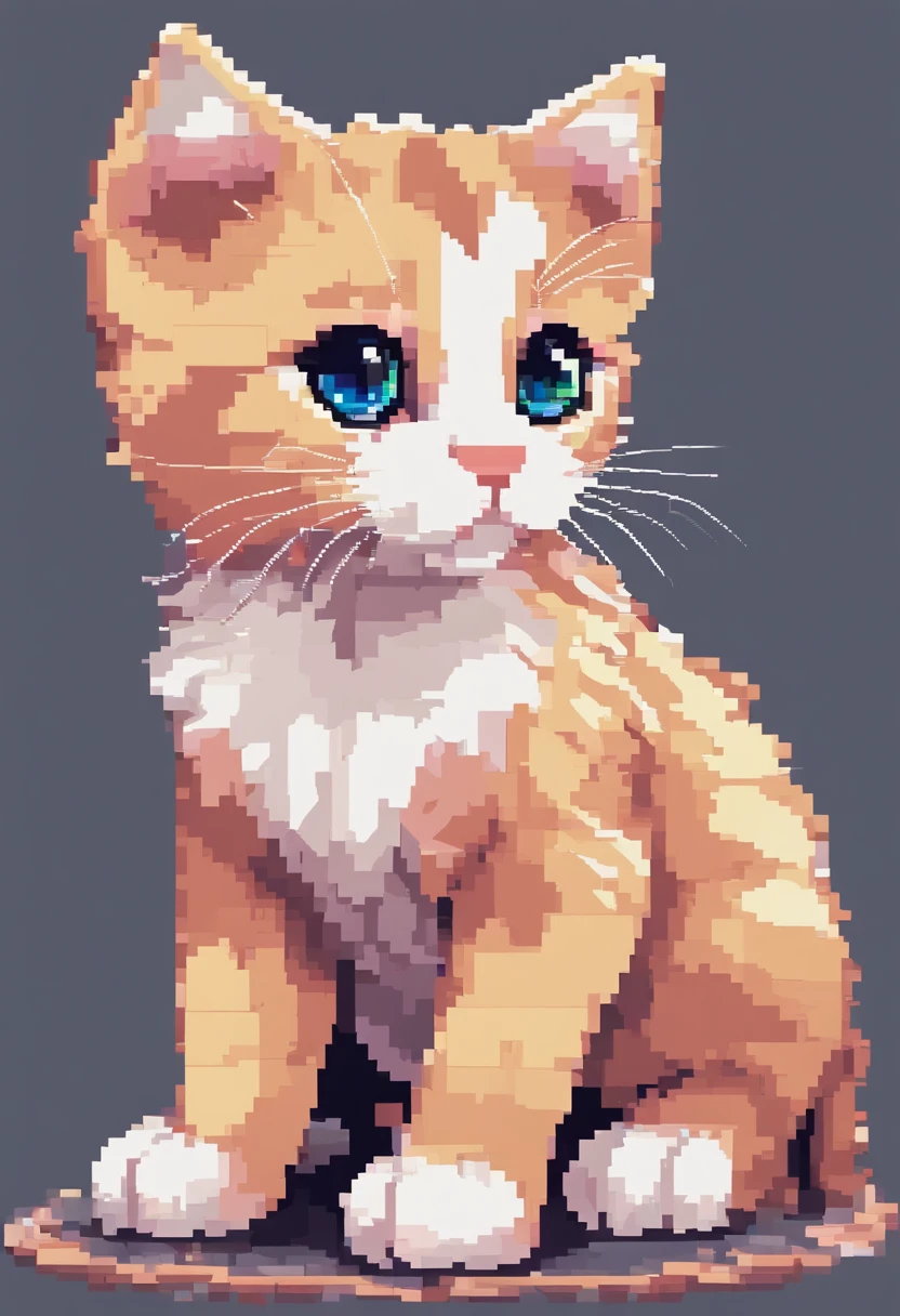 Cute kitten in pixel art,Kittens,Frolicking kitten,3D pixel art 4K wallpaper. Incredible pixel art details. Pixel art. steam wave. Detailed Unreal Engine pixel art,"Generate Cute Kitten Pixel Art,This kitten is bright in color.,Hope you're in an adorable pose,Although any cat breed does not matter,if possible, Drawing a kitten with big eyes"