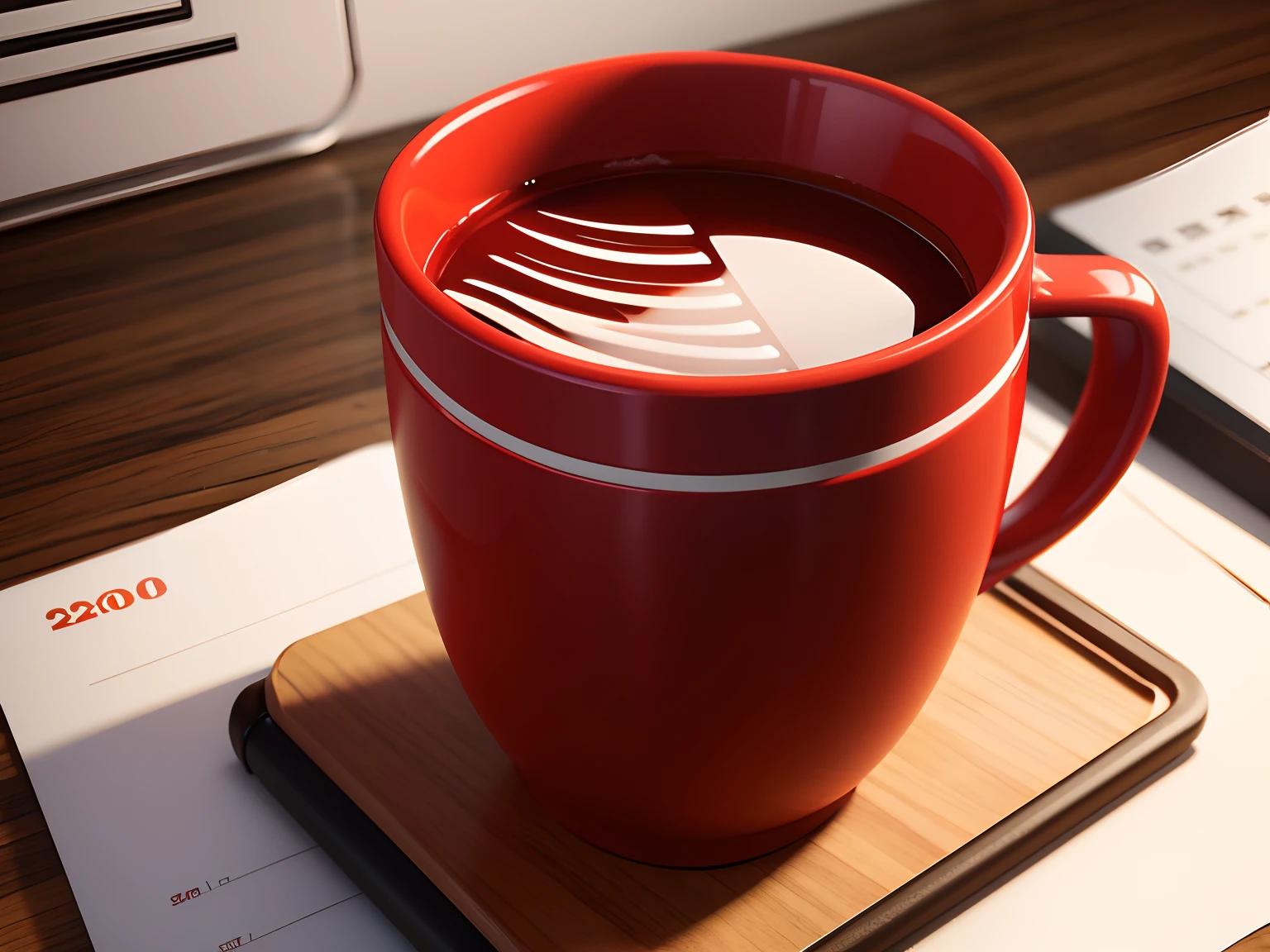 Red mug,3d effect,Side angle,Business style,Hot coffee in a cup