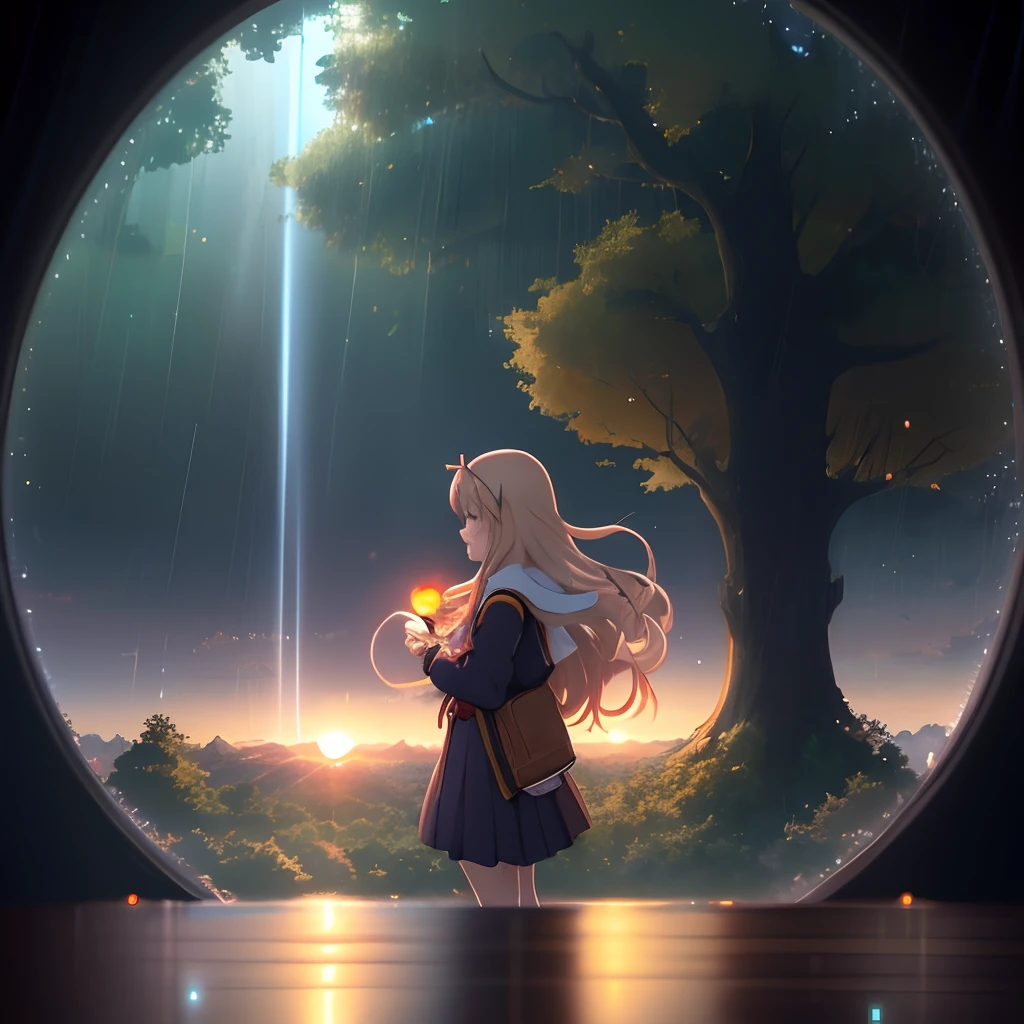 Anime girl with long hair and Ethereum hair, beautiful anime artwork, style of anime4 K, anime art wallpaper 4k，windows，the setting sun
