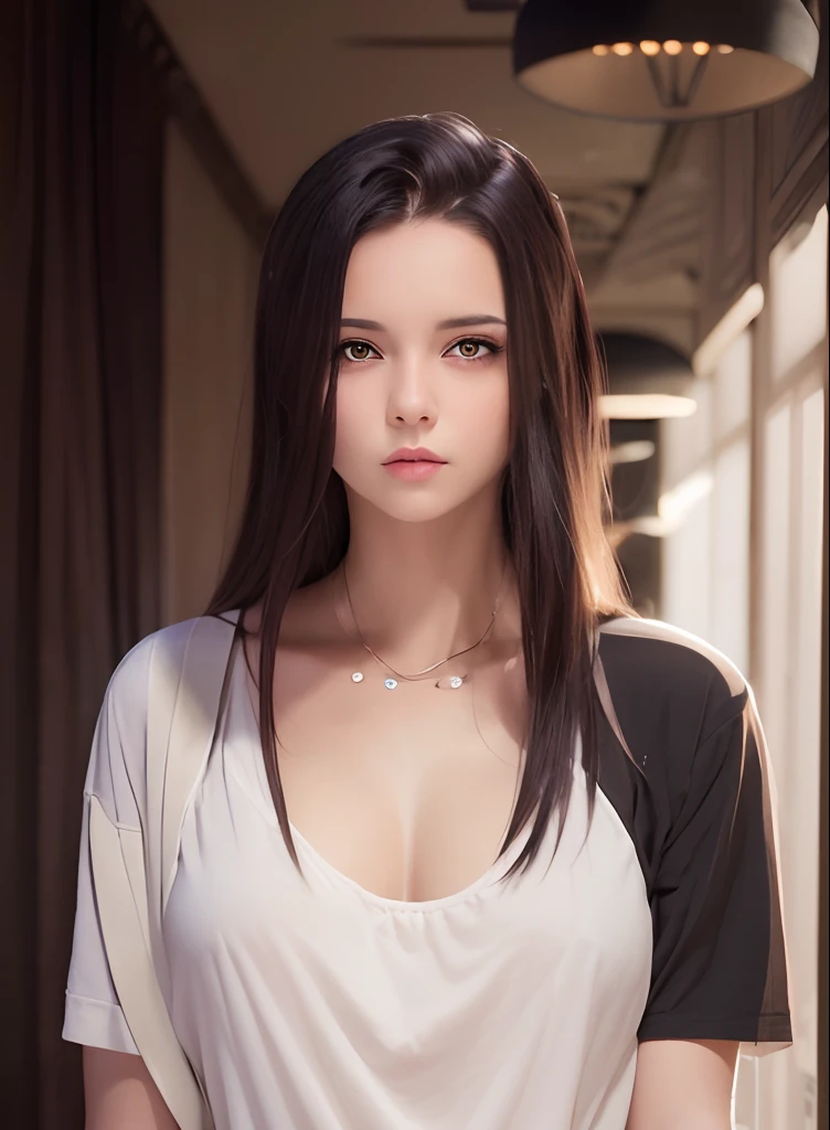 {masterpiece},{best quality},{1girl}, cute, Amazing, beautiful detailed eyes, black eyes, black hair,finely detail,Depth of field, extremely detailed CG, original, upper body, looking at viewer, purple shirt, collarbone