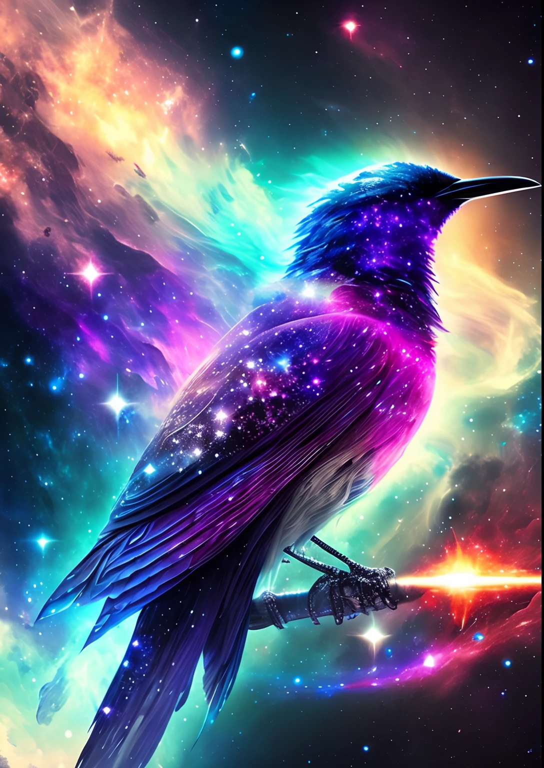 dreamlikeart, galaxy, outer space, nebula, star, [cyberpunked] Birds from the Stars (star:1.5),