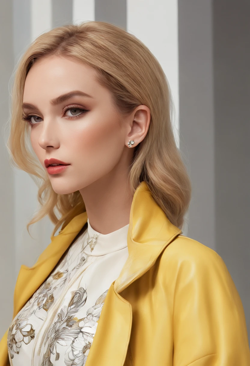 a woman in a yellow jacket and earrings, in style of digital illustration, digital art of an elegant, drawing style, luxury fashion illustration, beautiful yellow woman, illustration style, cartoon style illustration, detailed fashion illustration, trending on artstration, beautiful drawing style, glossy digital painting, digital drawing, detailed woman, stunning art style