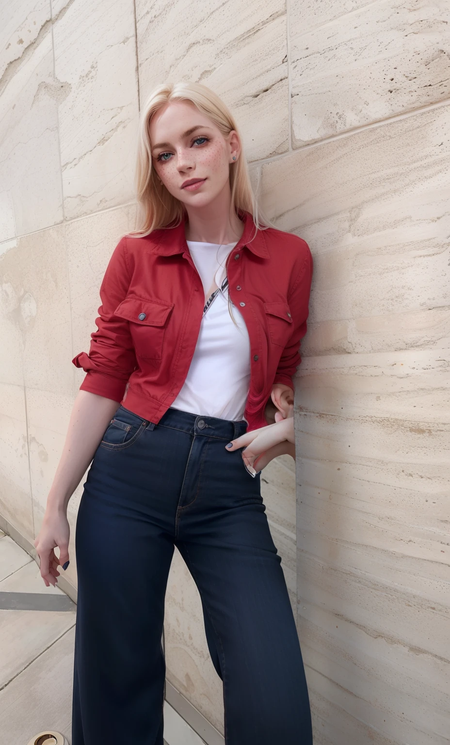 Rosto de uma mulher, americana, 25 anos, pale skin and freckles, olhos cinzas, nariz delicado, soft and delicate lips, cabelo blondie cinza longo ondulado, sorriso meigo