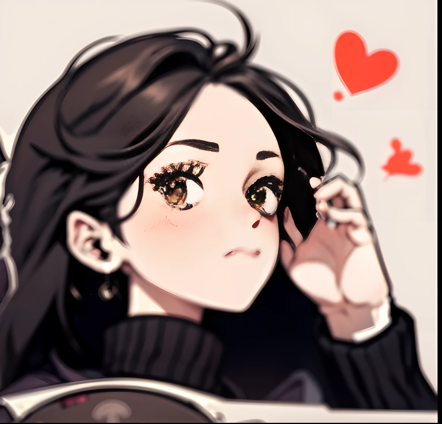 Close up portrait of a person holding a mobile phone near the heart, kawaii realistic portrait, Cute Portrait, ig studios anime style, nezuko-chan, cartoonish cute, sakimichan, high quality fan art, 🍁 Cute, [[[[grinning evily]]]], Cute anime face, kuvshinov ilya, avatar image