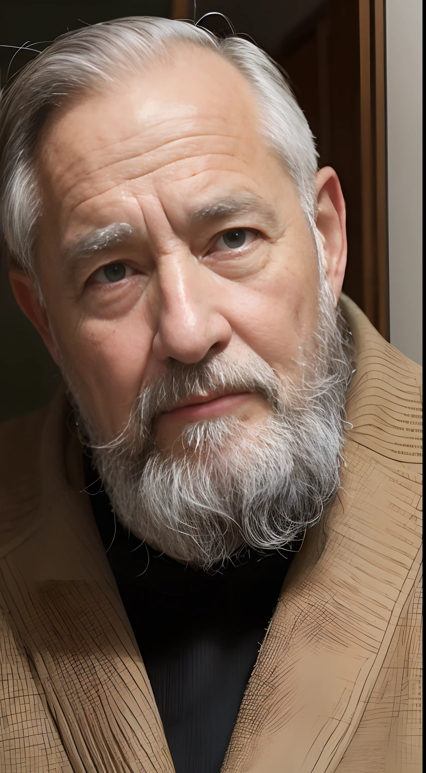 An old man,whaite hair,Around 60 years old,front portrait,Pleasant eyes,A look full of wisdom