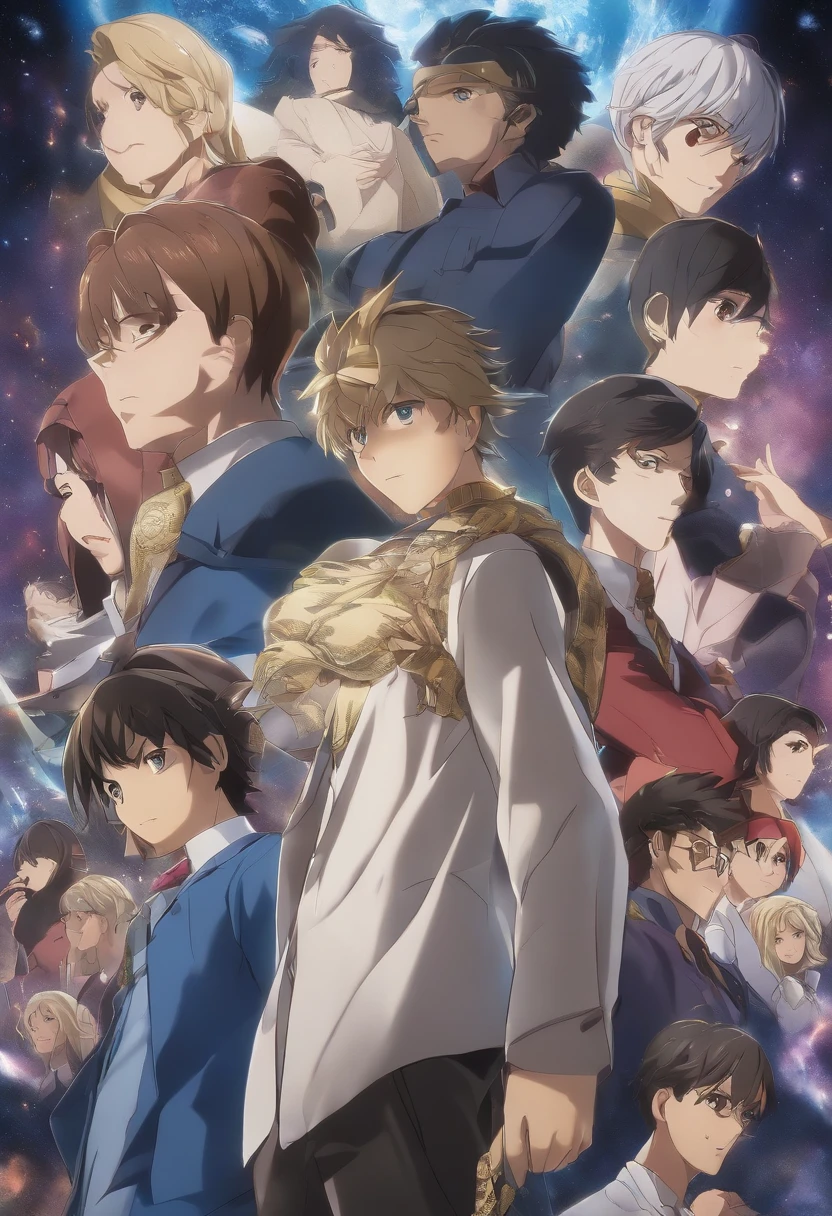 Anime characters stand in front of a collage of images, imagem de anime sankakucomplex, key art anime sharp focus, anime oficial ainda, Anime de hoje ainda em destaque, Ainda de anime de TV, visual chave do anime", official studio anime still, 2 0 2 0 s arte promocional, arte promocional, Mob Psicopata 100, arte chave do anime, anime moderno oficial