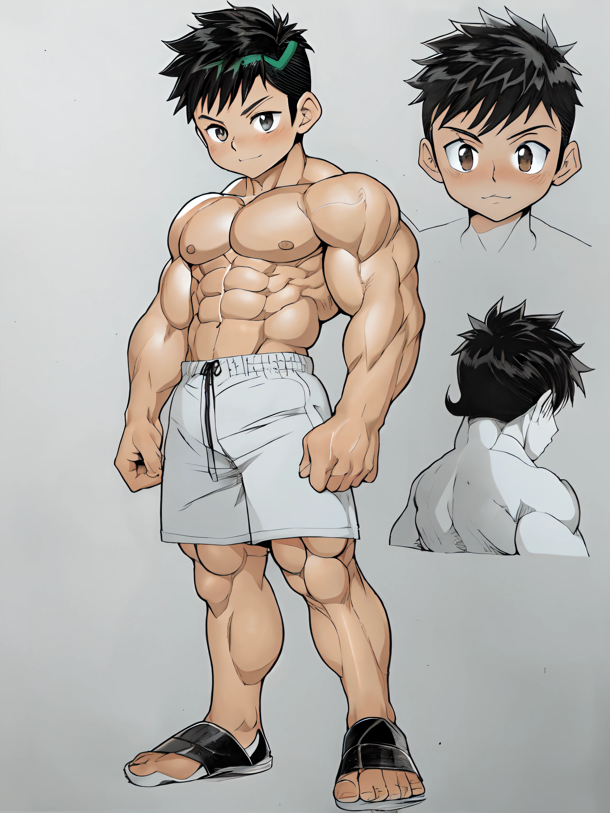 anime character with a shirtless body and a man with a shirt on, muscular character, kentaro miura manga art style, (((muscular)))), full body concept, detailed anime character art, kentaro miura art, full color manga visual style, detailed full body concept, No defects in hands, feet, or eyes, simple shirts