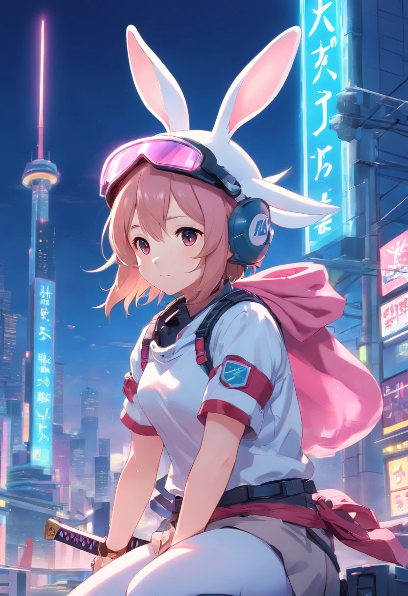 Warrior Rabbit, bunny with helmet and sword, rabbits, electrixbunny, the white rabbit, the bunny has pink fur, the white rabbit, rabbits_Bunny, A lid that shines in the wind, rabbit robot