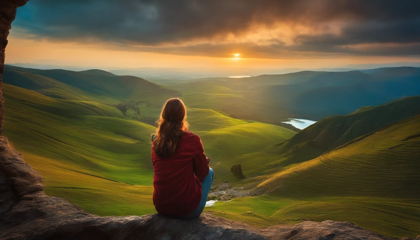 This image shows a person looking out at a beautiful landscape. They are filled with hope and optimism for the future.