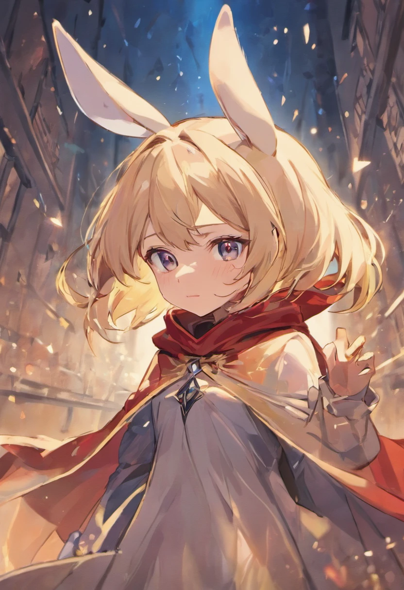 There is a cartoon rabbit wearing a cape and scarf, Anthropomorphic rabbits, edgBunny_Character, cute anthropomorphic bunny,, Rabbits, electrixbunny, the white rabbit,《the white rabbit》, Rabbits_edgBunny, A lid that glitters in the wind,simplebackground,solid color backdrop