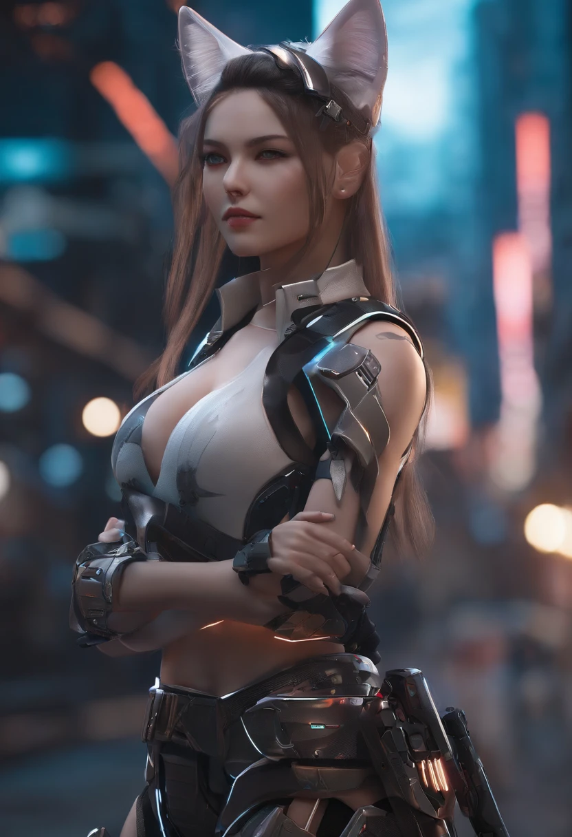 Anime girl with long hair and cat ears in town, digital cyberpunk anime art, cyberpunk anime girl mech, female cyberpunk anime girl, Cyberpunk anime girl, anime cyberpunk art, cute cyborg girl, digital cyberpunk - anime art, cyberpunk anime art, Oppai Cyberpunk, anime style 4 k, perfect android girl, cyberpunk beautiful girl, beutiful girl cyborg, detailed outfit, unreal engine, octane render, 8k, highest resolution, highly detailed, waifu, samurai, katana, light saber, ninja