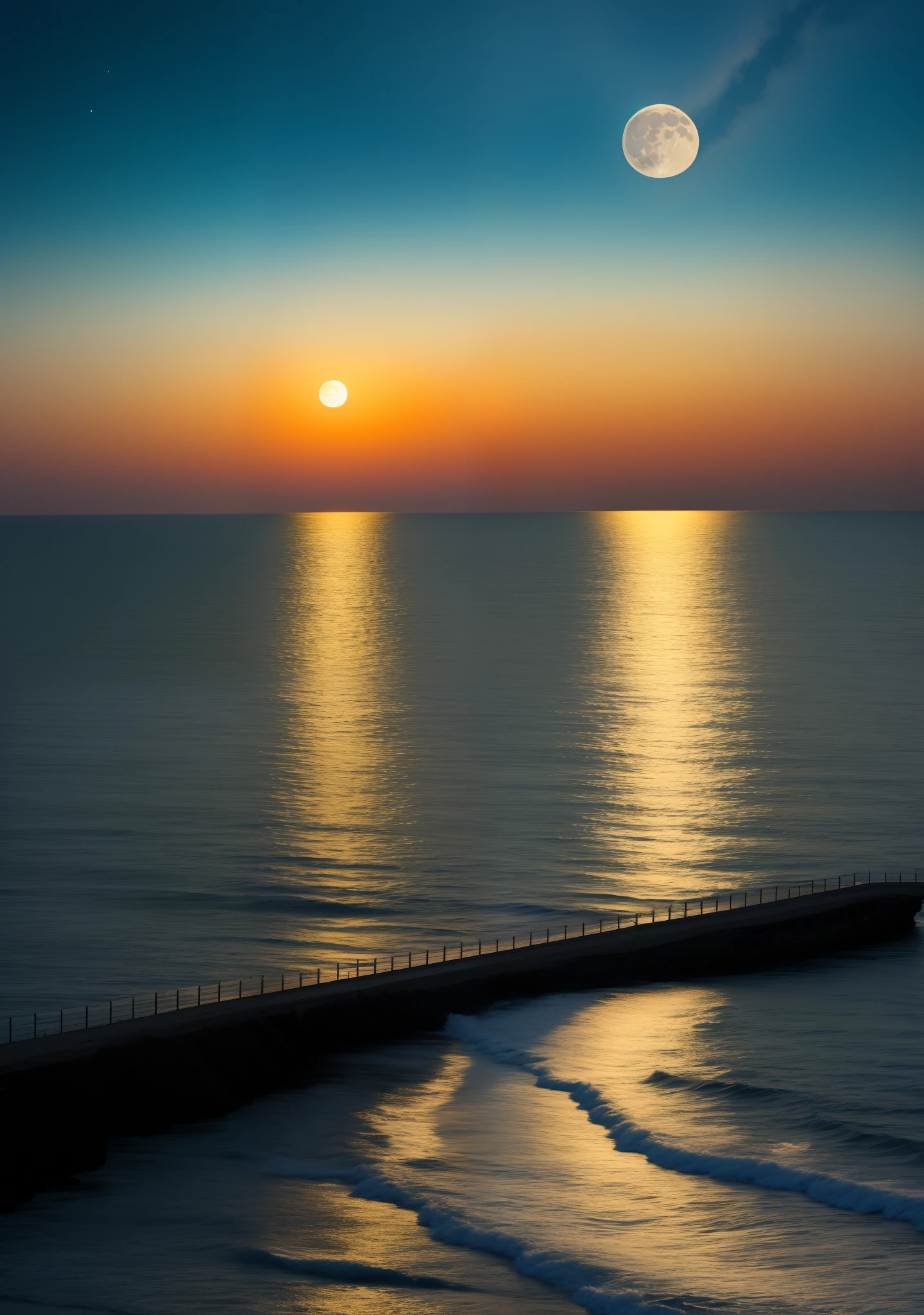 Night Beautiful Moon Calm Sea