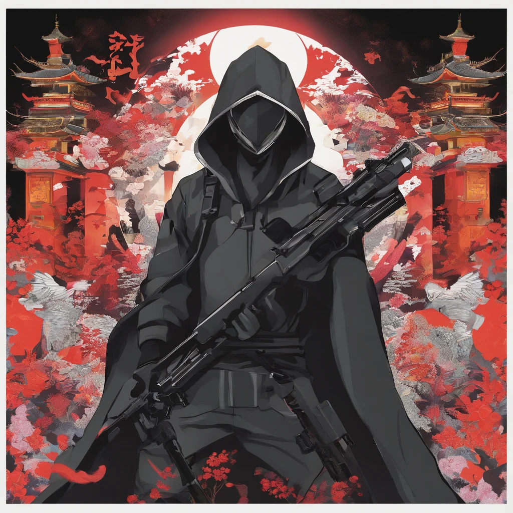 Sateen,the night,ember,Smile mask,coat large,Fighting posture,holding gun