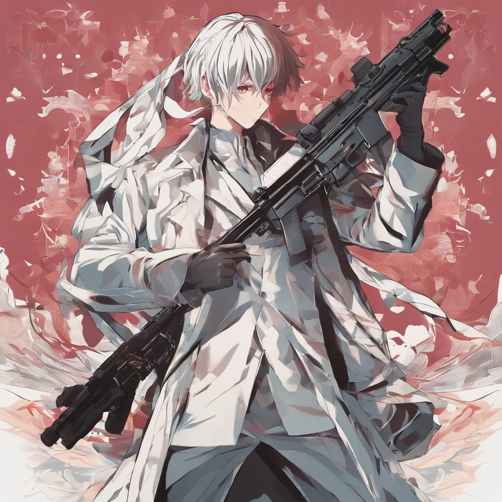 Sateen,the night,ember,Smile mask,coat large,Fighting posture,holding gun