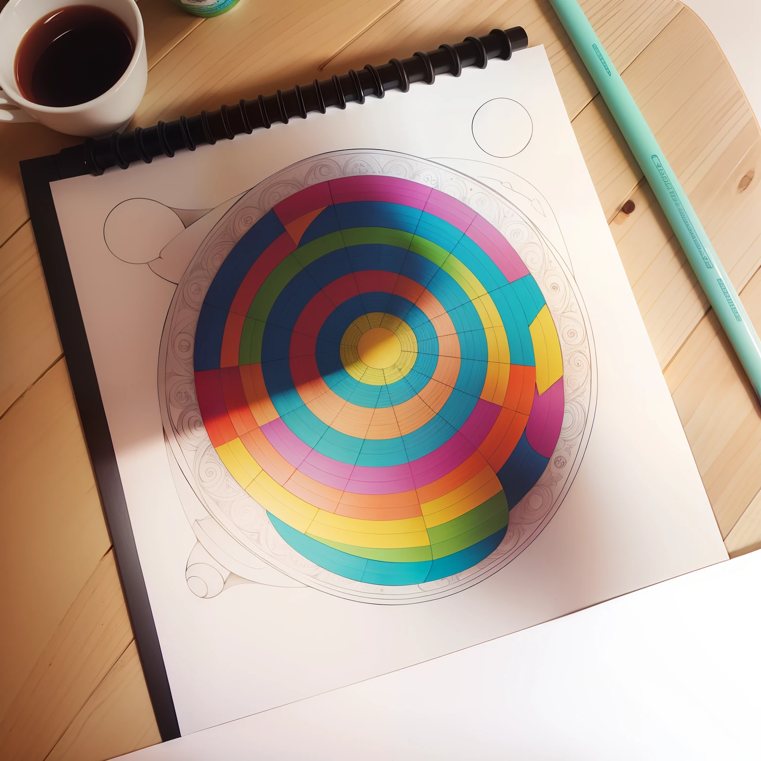 Coloring book page colored outside the lines