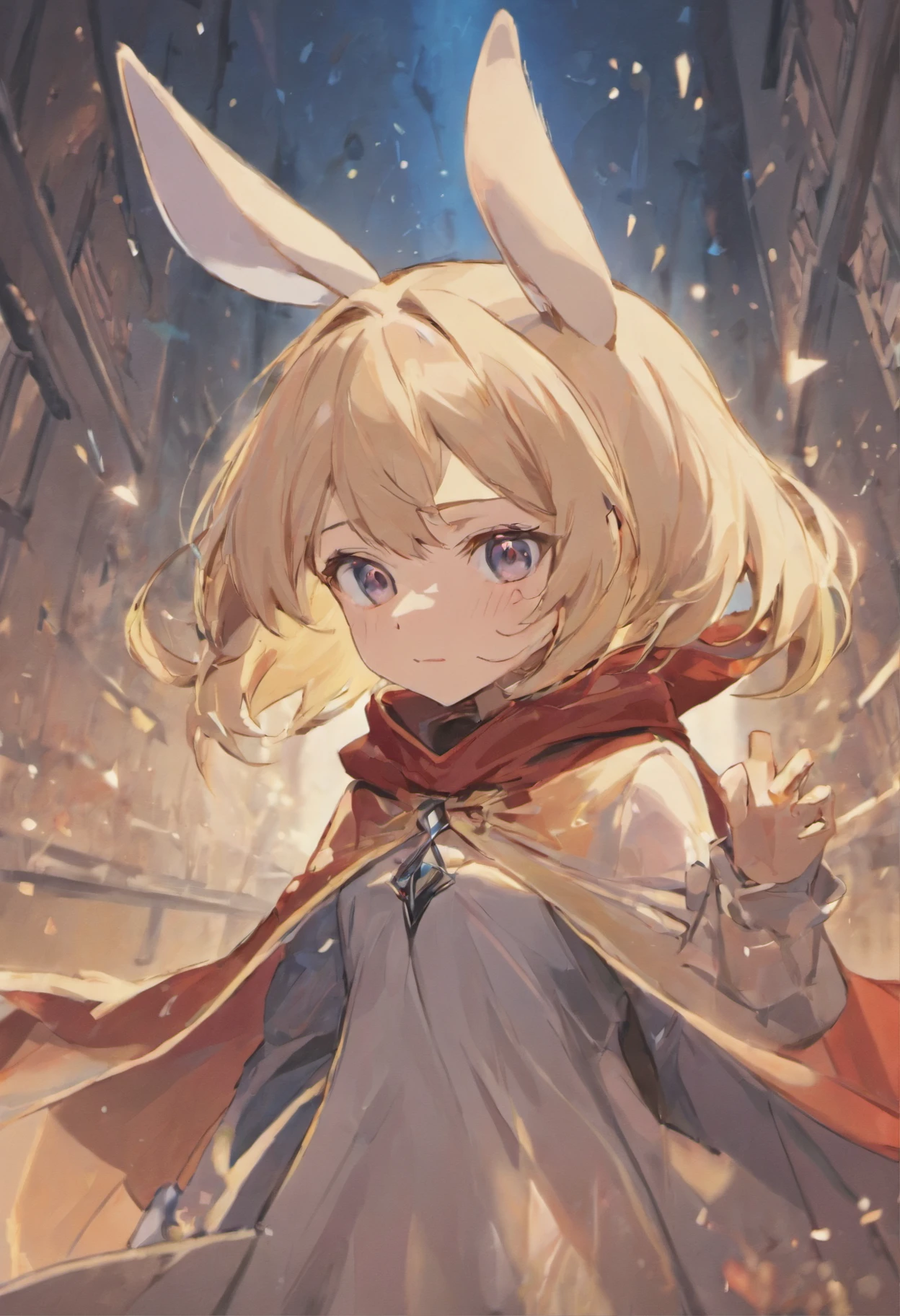 There is a cartoon rabbit wearing a cape and scarf, Anthropomorphic rabbits, edgBunny_Character, cute anthropomorphic bunny,, Rabbits, electrixbunny, the white rabbit,《the white rabbit》, Rabbits_edgBunny, A lid that glitters in the wind,simplebackground,solid color backdrop