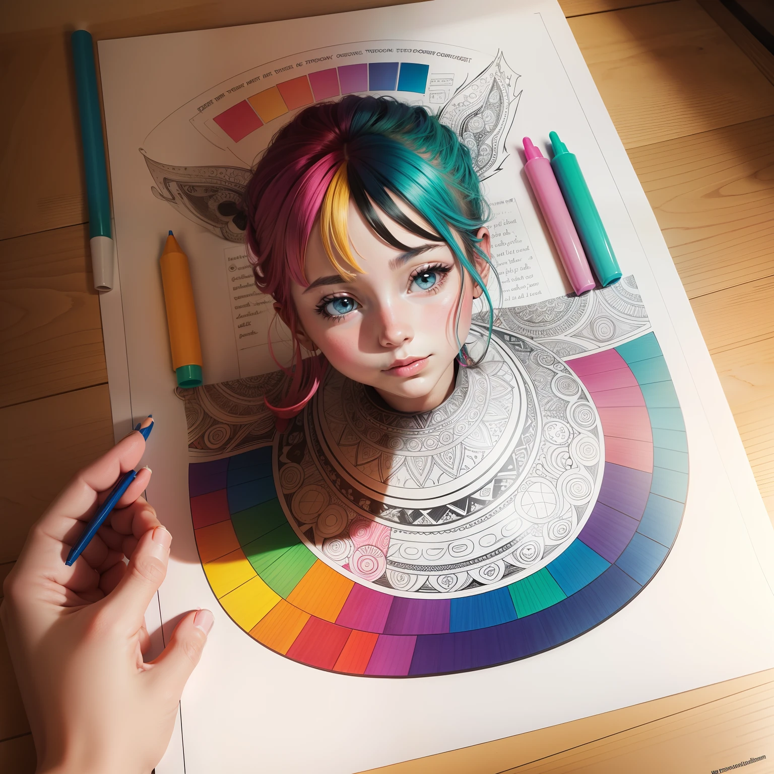 Coloring book page colored outside the lines
