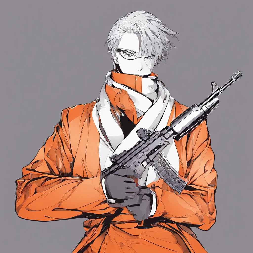 Sateen，the night，ember，Smile mask，coat large，Fighting posture，holding gun