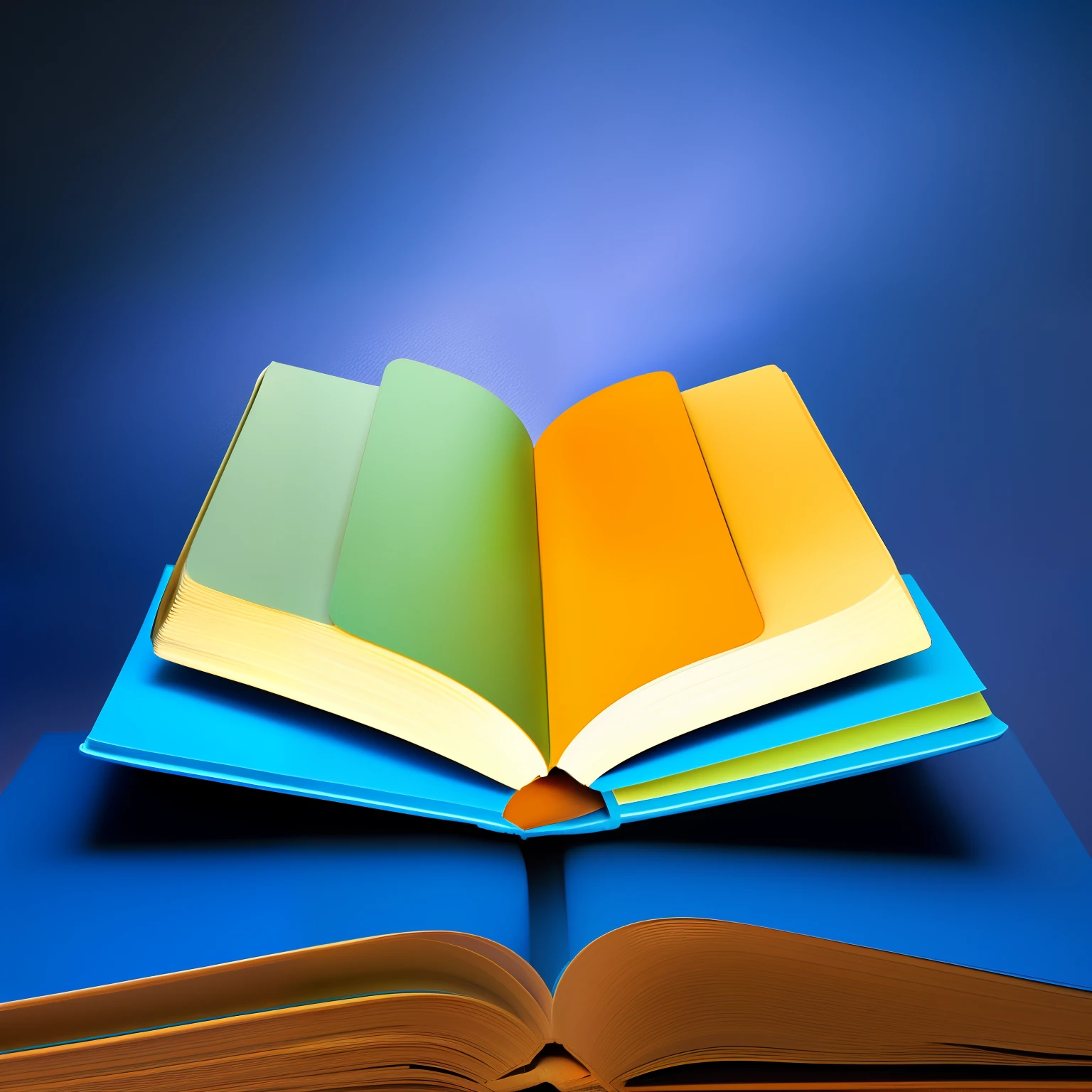 a book, colorful book, open book, vibrant colors, simple logo , blue-night background, centered, eye-catching book