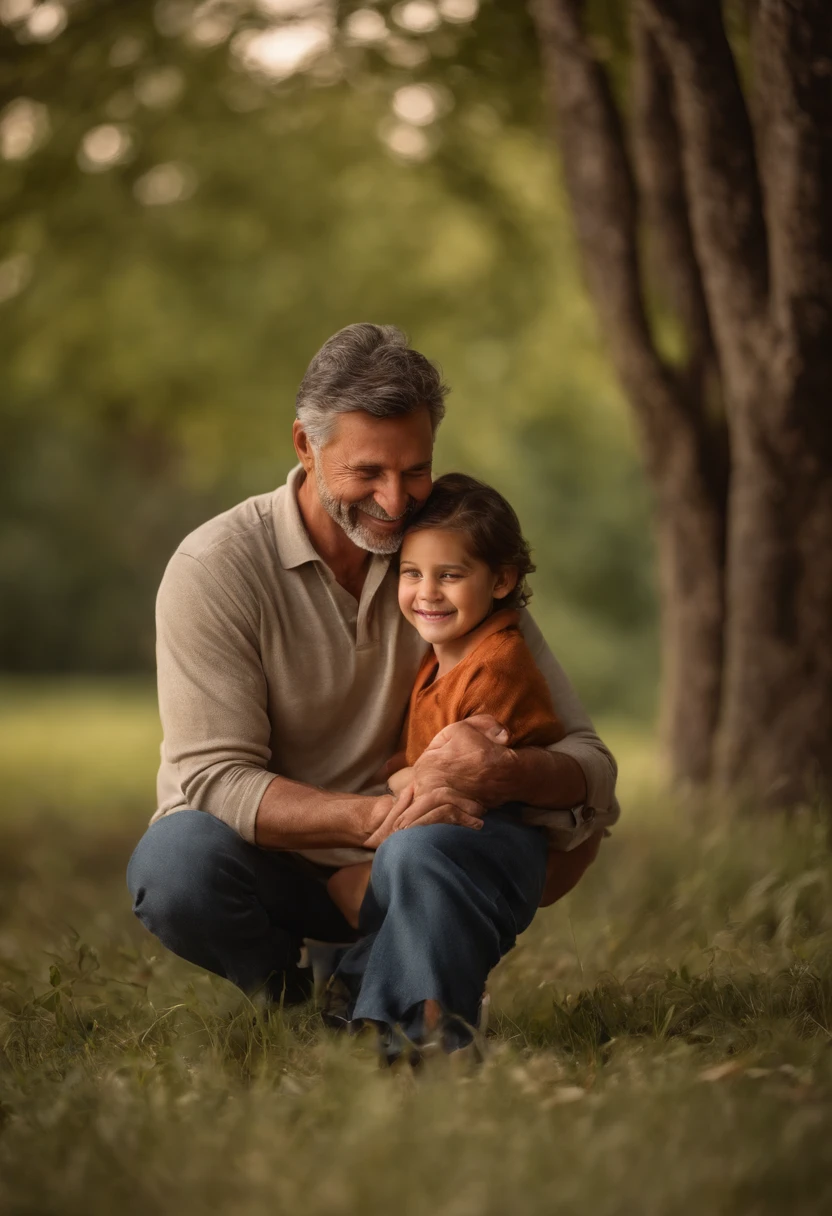 Portrait of a father: loving eyes, kind smile, wise and gentle face, strong hands, comforting presence, proud fatherly gaze, warm and caring expression, vibrant personality, fatherly love, responsible and dependable, protective and supportive, bond with child, joyful moments, cherished memories, family values, generational connection, parenting role model, nurturing spirit, fatherly guidance, inspirational figure, unconditional love, shared laughter, deep bond, treasured moments, fatherly wisdom, meaningful conversations, proud and confident, timeless portrait, exquisite brushwork, realistic details, masterful strokes, lifelike portrayal, rich colors, painterly style, balanced composition, soft lighting, natural backdrop, intimate setting, memories frozen in time.