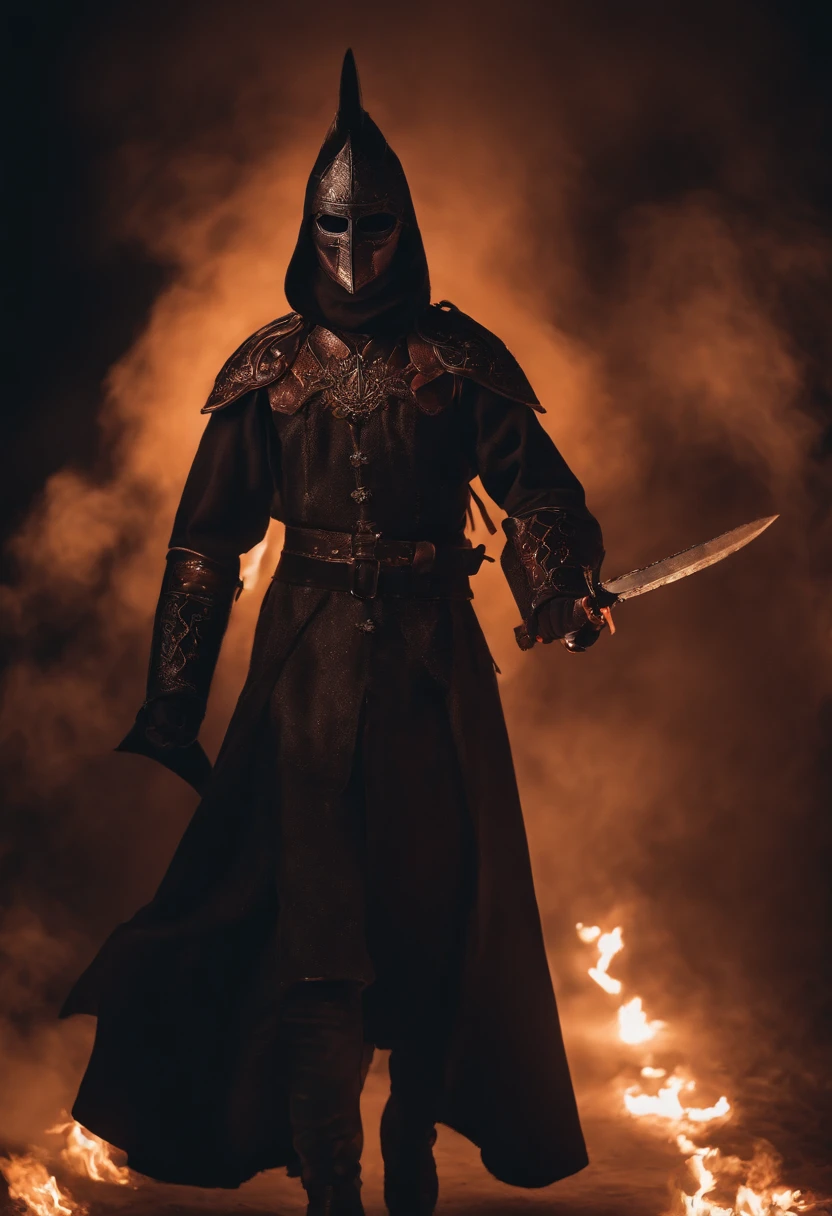 Sateen，the night，ember，Spooky masks，coat large，Fighting posture，holdingsword，SakuraNS
