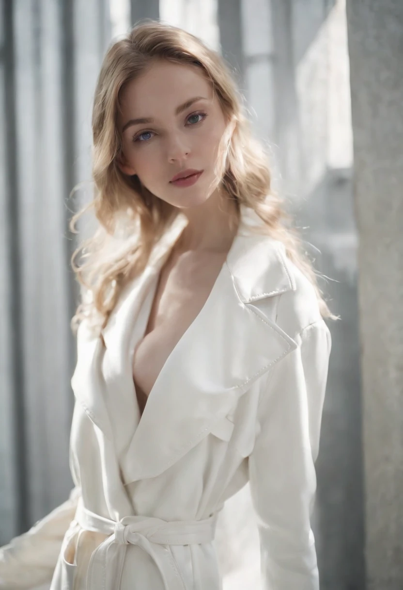 White silk girl high quality white leather coat,The light and shadow effects are intense,tightsuit,Cool mask,Sunlight High resolution Golden ratio