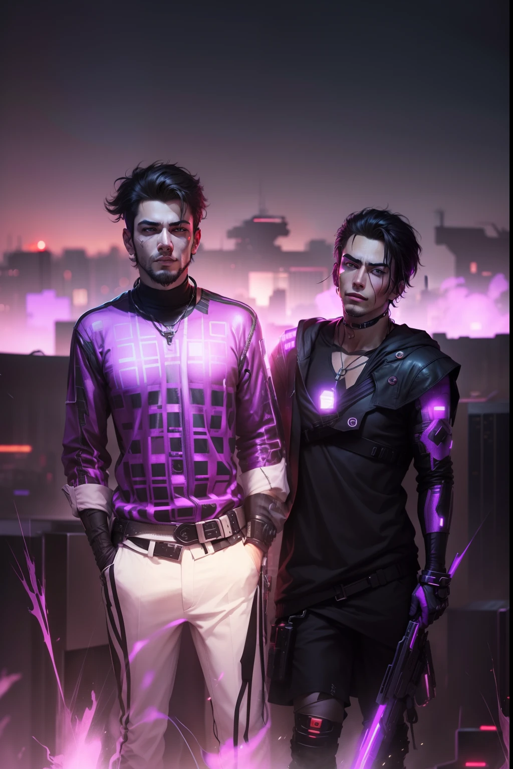 Make this photo cyberpunk, handsome boy, realistic