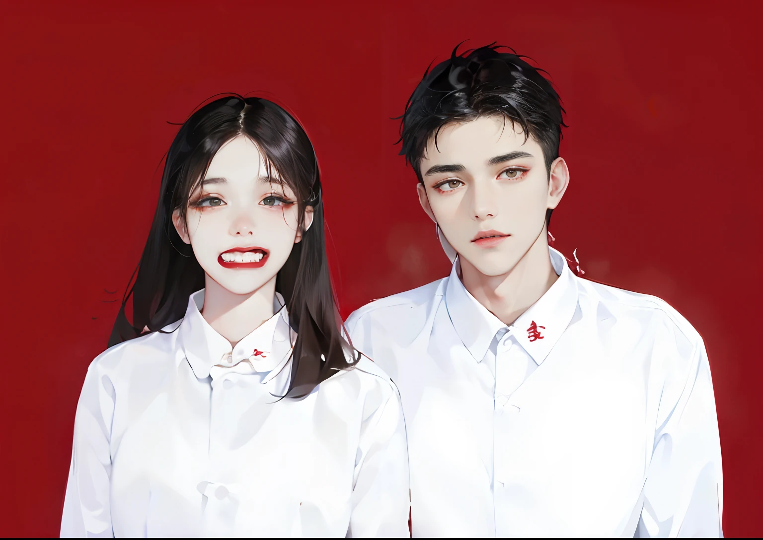 They were two people standing side by side in white shirts, Ruan Jia and Fenghua Zhong, corporate photo, ruan jia and brom, yanjun cheng, yiqiang and shurakrgt, red and white color theme, phong yintion j - jiang geping, zmonzheng, Xianxia, Li Zixin