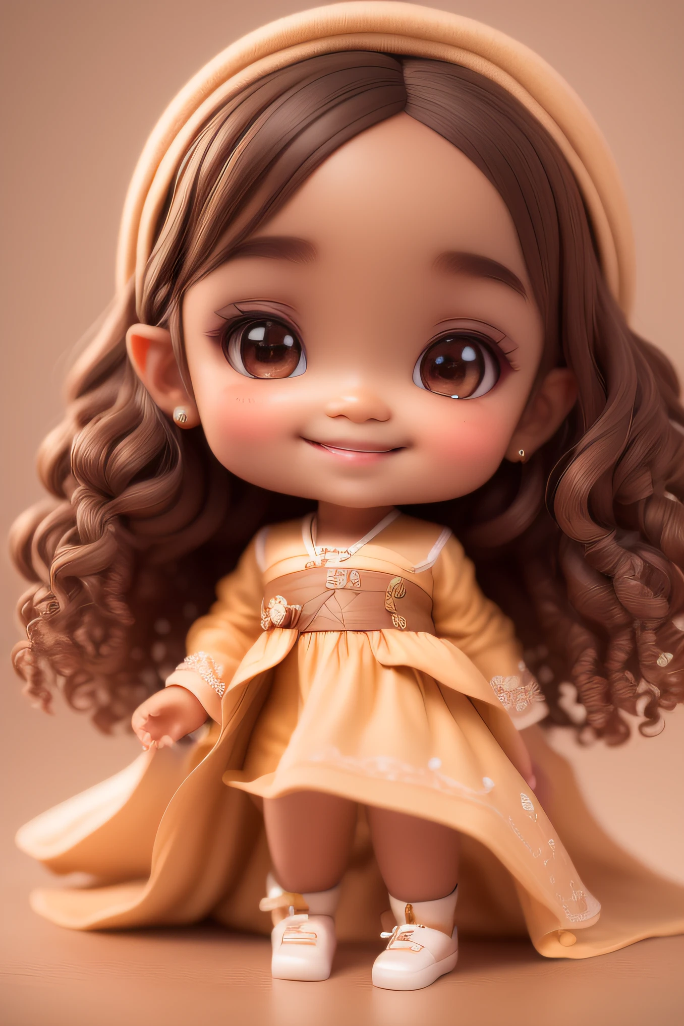 chibi 1 African dark brown skin:5, cute smile, sitting ((full body))) "singing with a microphone" realistic shadows, sparkling eyes, detailed skin, slightly sparkling light brown eyes, pose for photo, long black hair and curly, flowers in hair, rapunzel style, very detailed, highly detailed 8k face, perfect face shape, perfect full lips, perfect nose, beautiful and correct eyes, observant, wedding dress: 3.45, hair flowers, artwork raw, best quality, single, jeans, alone, advanced chibi