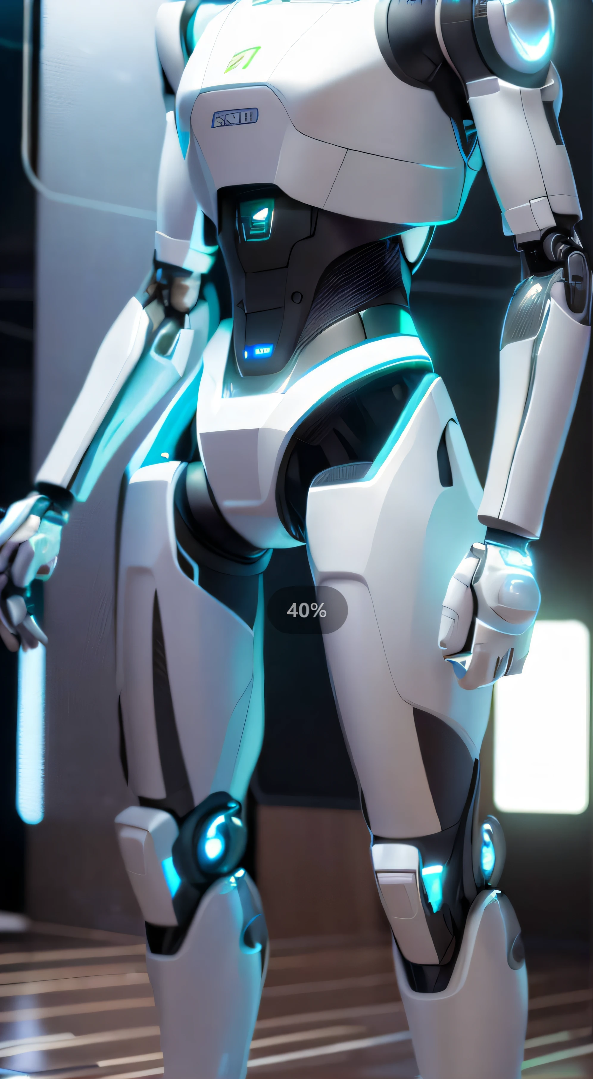 There was a full-body robot standing in the room, Mecha-style head，And delicate feet futuristic robot body, echo from overwatch, futuristic robotic, posing robotically, humanoid robot close up, close-up of a robot sitting down, Beautiful robot character design, integrated synthetic android, smooth 3d cg render, ultra detailed female android, thick smooth warframe thighs, the most advanced humanoid robot
