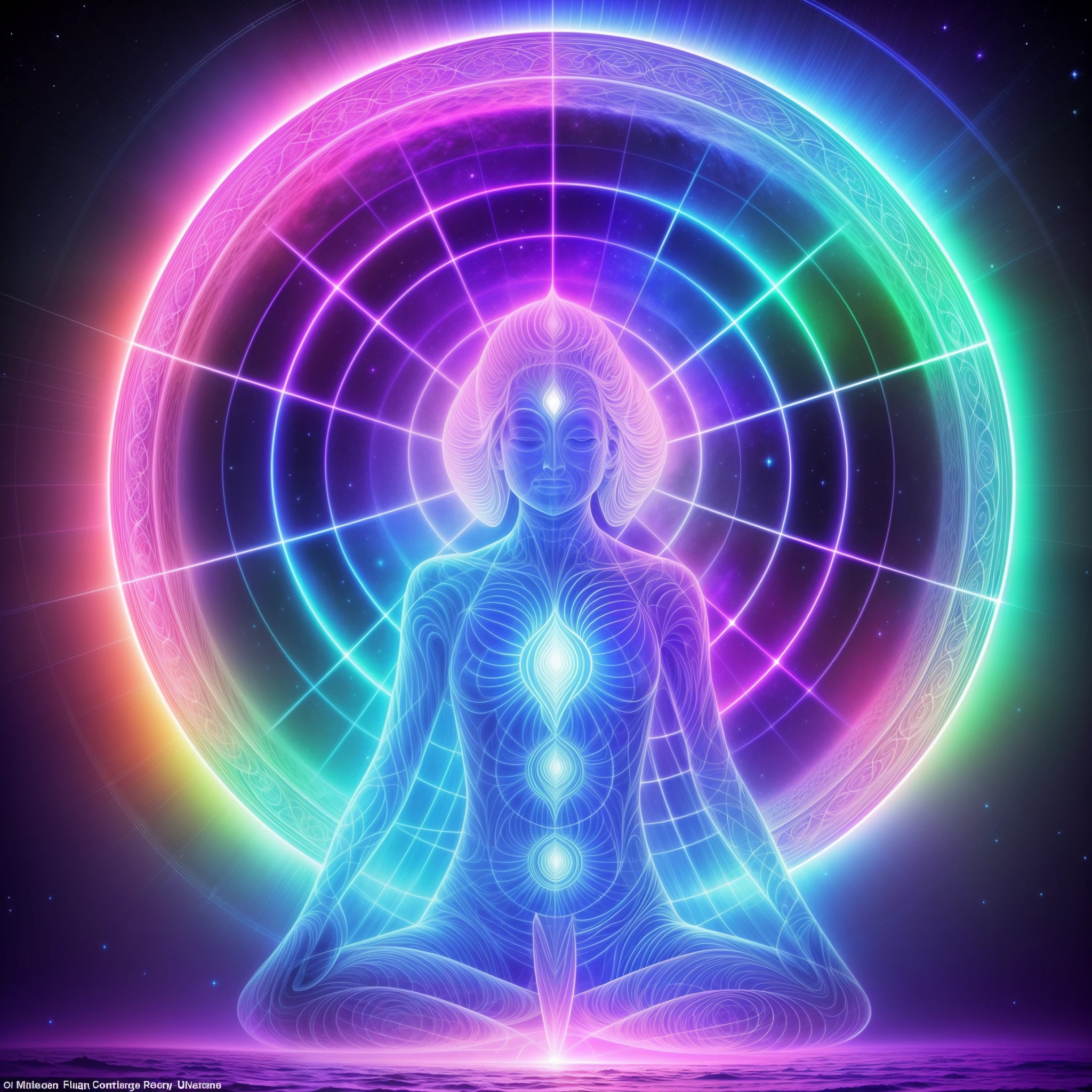 A woman sitting in a lotus position with her hands in the air and a ...