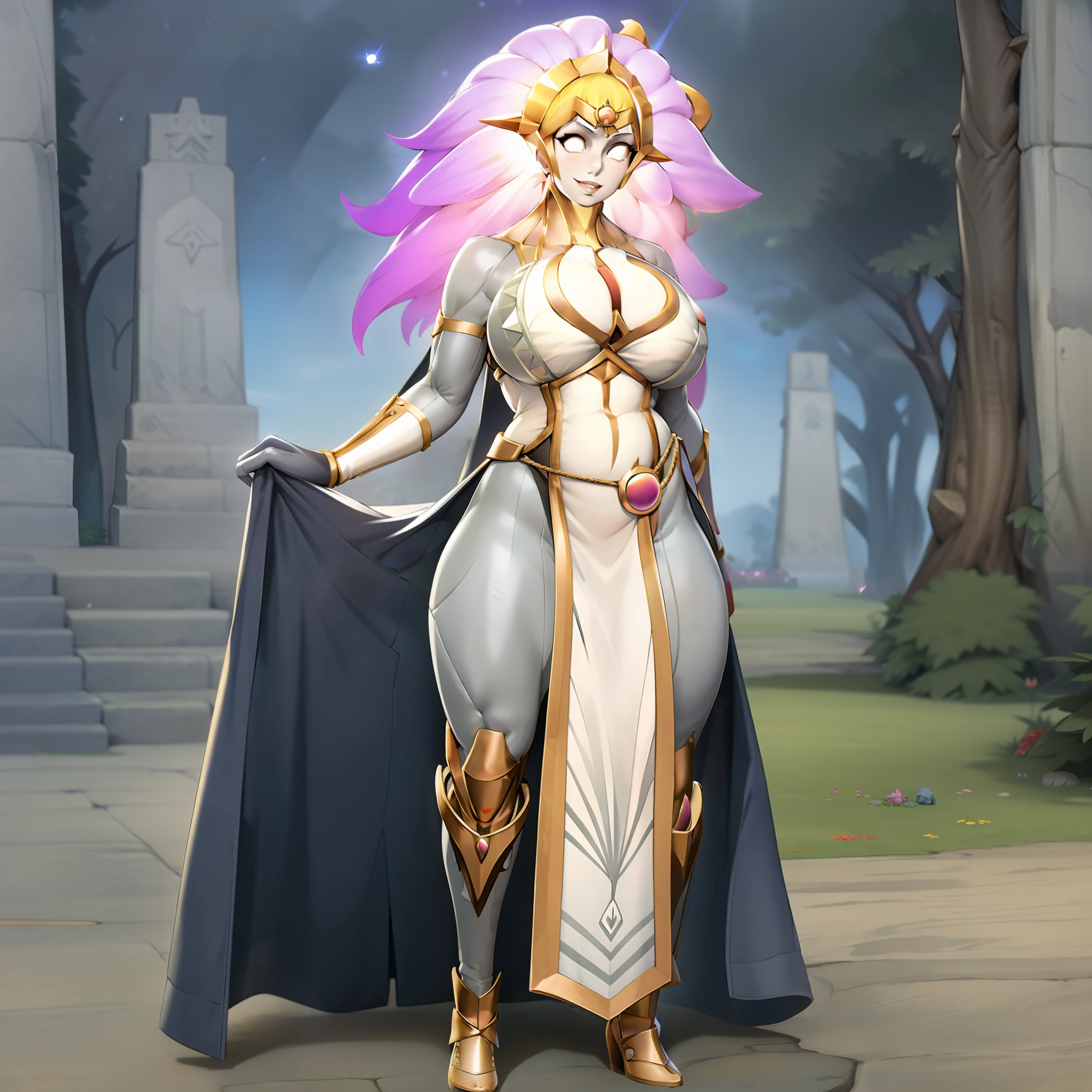 female,fantasy goddess,there is a cartoon picture of a woman with a very large breast, glowing angelic being, glowing holy aura, inspired by Luma Rouge, the non-binary deity of spring, ethereal rainbow nimbus, the butterfly goddess of fire, inspired by Marie Angel, glowing aura around her, astral fairy, as the goddess of the sun, “uwu the prismatic person, big breast, happy, beautiful eyes, , full body, walking, long robe, long dre, , nun, priestess ,holy, venus body, curvy, huge breast, forest, long skirt, coat, very long skirt,coat, europe, france, french, pantyhose, walking, pink hair, smile, happy,long skirt , long dres