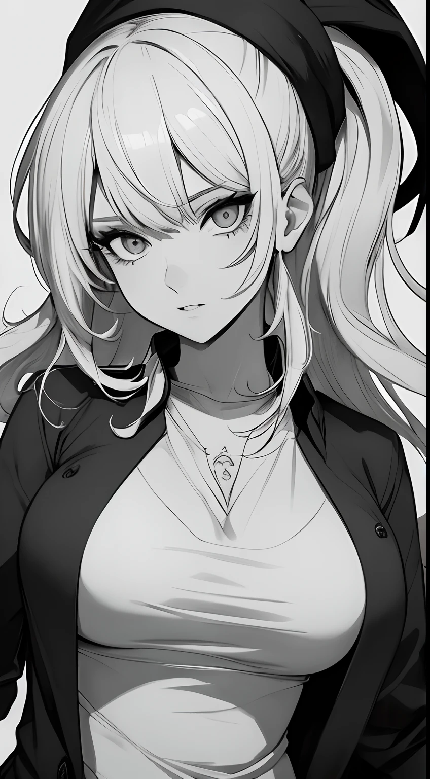 ((Melhor qualidade, 8k, Obra-prima: 1.3)), foco nítido: 1.2, Pencil drawing of a beautiful woman with perfect body: 1.4, pencil draw, (Camisa branca molhada pela chuva), (Chuva, Rua: 1.2), black and white manga style, Corpo molhado: 1.1, Textura facial e de pele altamente detalhada, Olhos detalhados, Double eyelidm, Karma Tranquility Dragon Dark, pencil draw, preto e branco, manga-style, shadow overlay