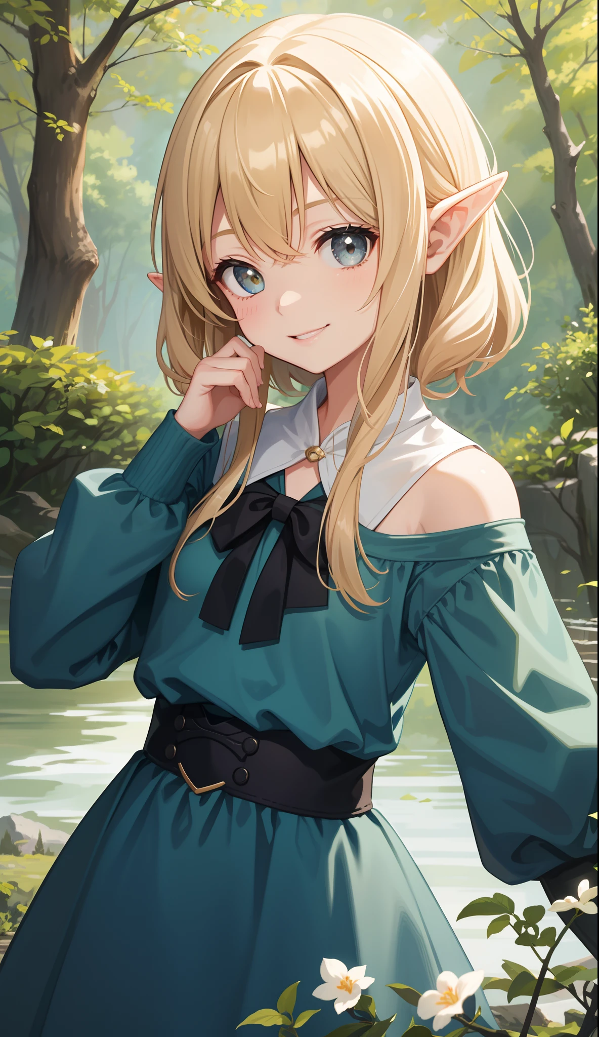 1girl in、AS-Adult、A smile、elvish、Forester、(small tits)Upper body portrait、