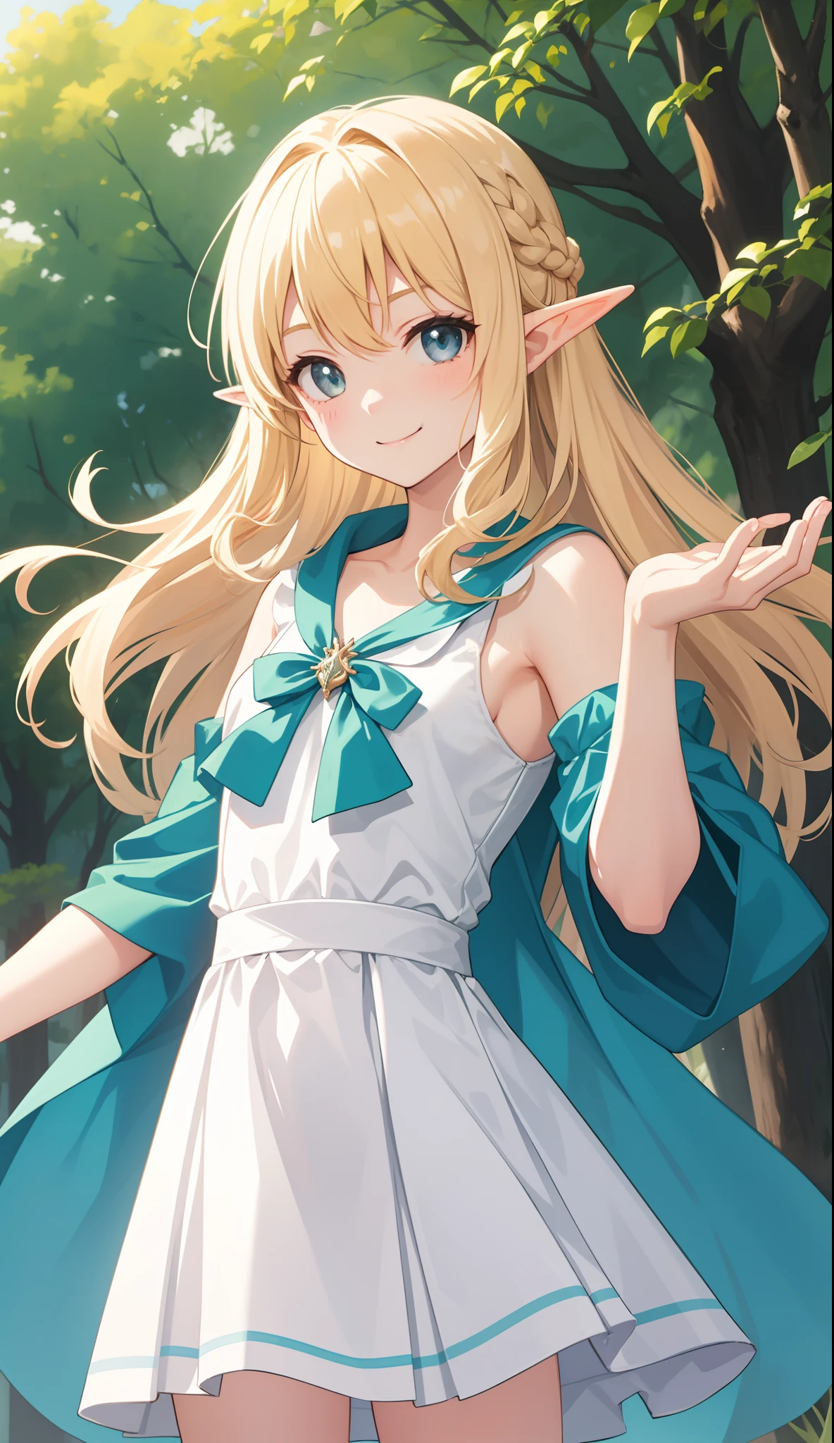 1girl in、AS-Adult、A smile、elvish、Forester、(small tits)Upper body portrait、