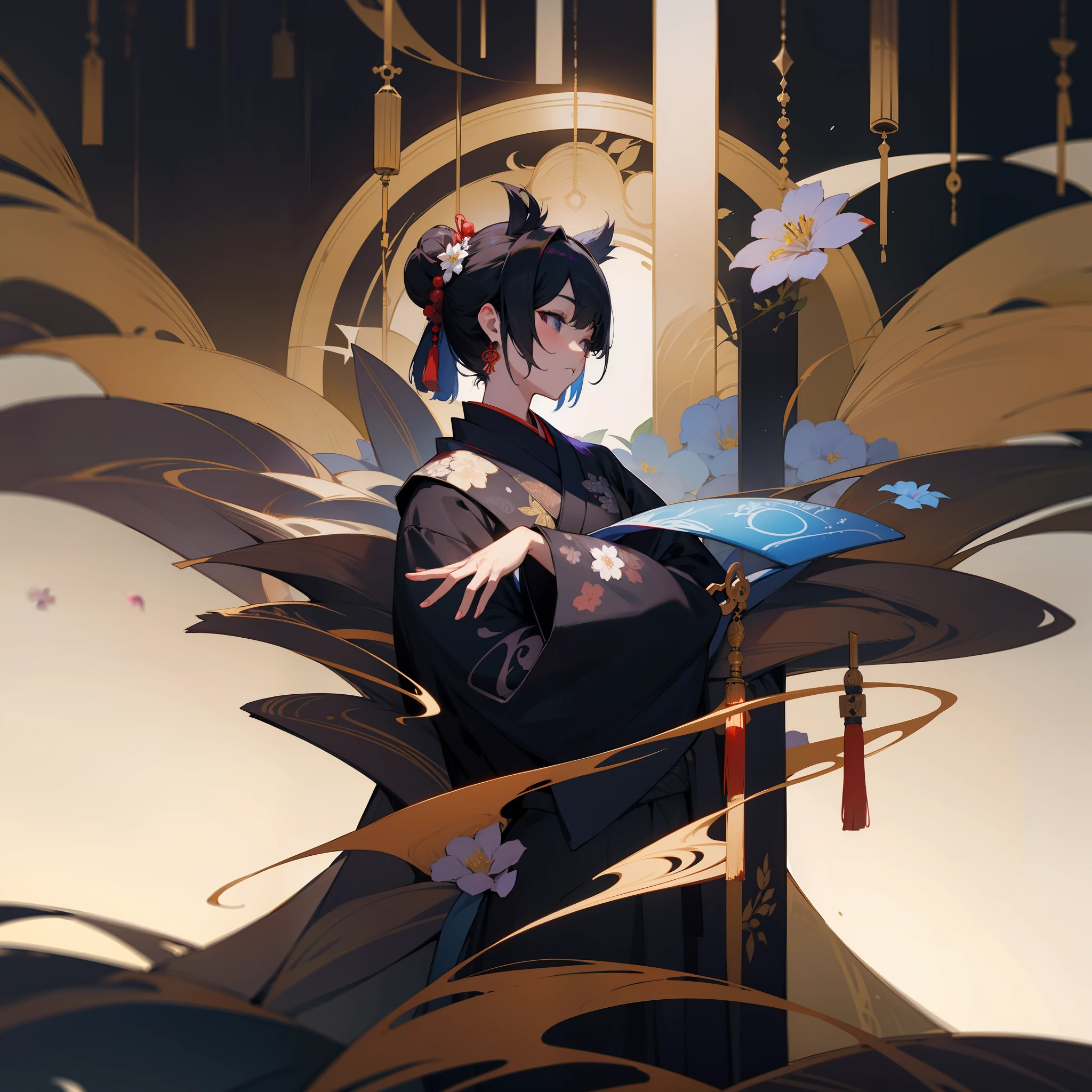 Deities、Japanese dress、femele、florals、natta、Top image quality、A black、syota、Black world