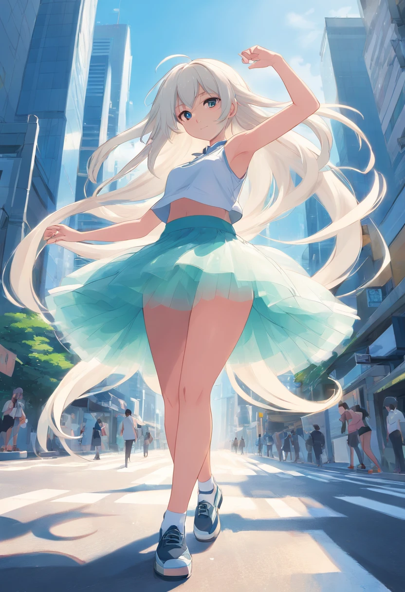 White long hair biack shoes big thighs tutu