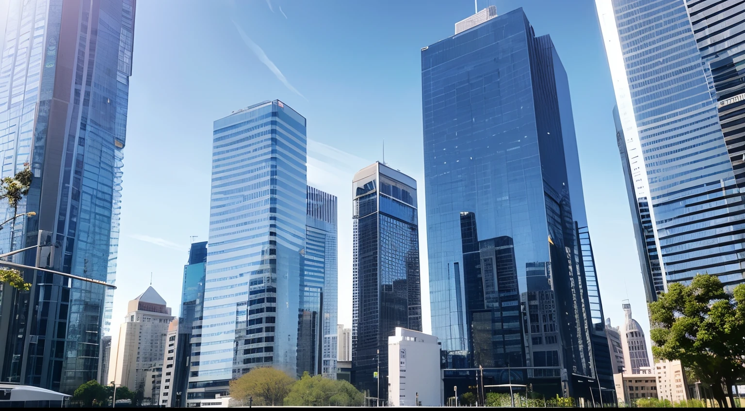 Tall buildings, CBD, blue sky, tall buildings, future technology