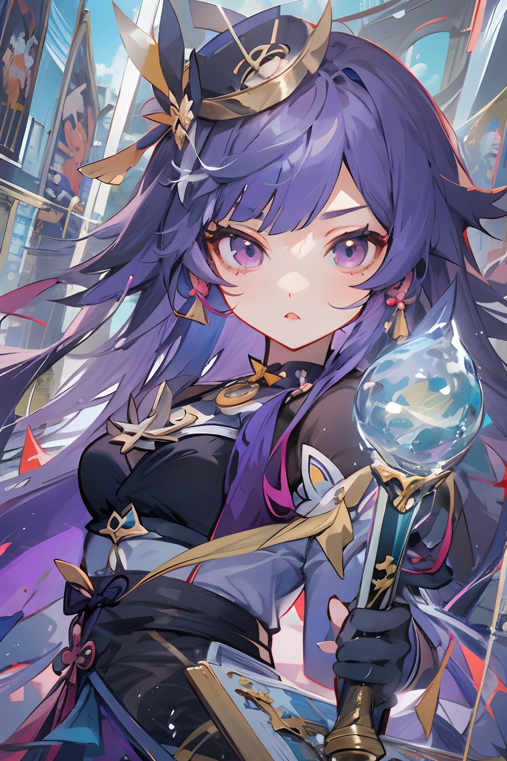 anime girl with purple hair holding a sword and a purple object, ayaka genshin impact, ayaka game genshin impact, detailed digital anime art, keqing from genshin impact, zhongli from genshin impact, best anime 4k konachan wallpaper, 2. 5 d cgi anime fantasy artwork, genshin, cushart krenz key art feminine