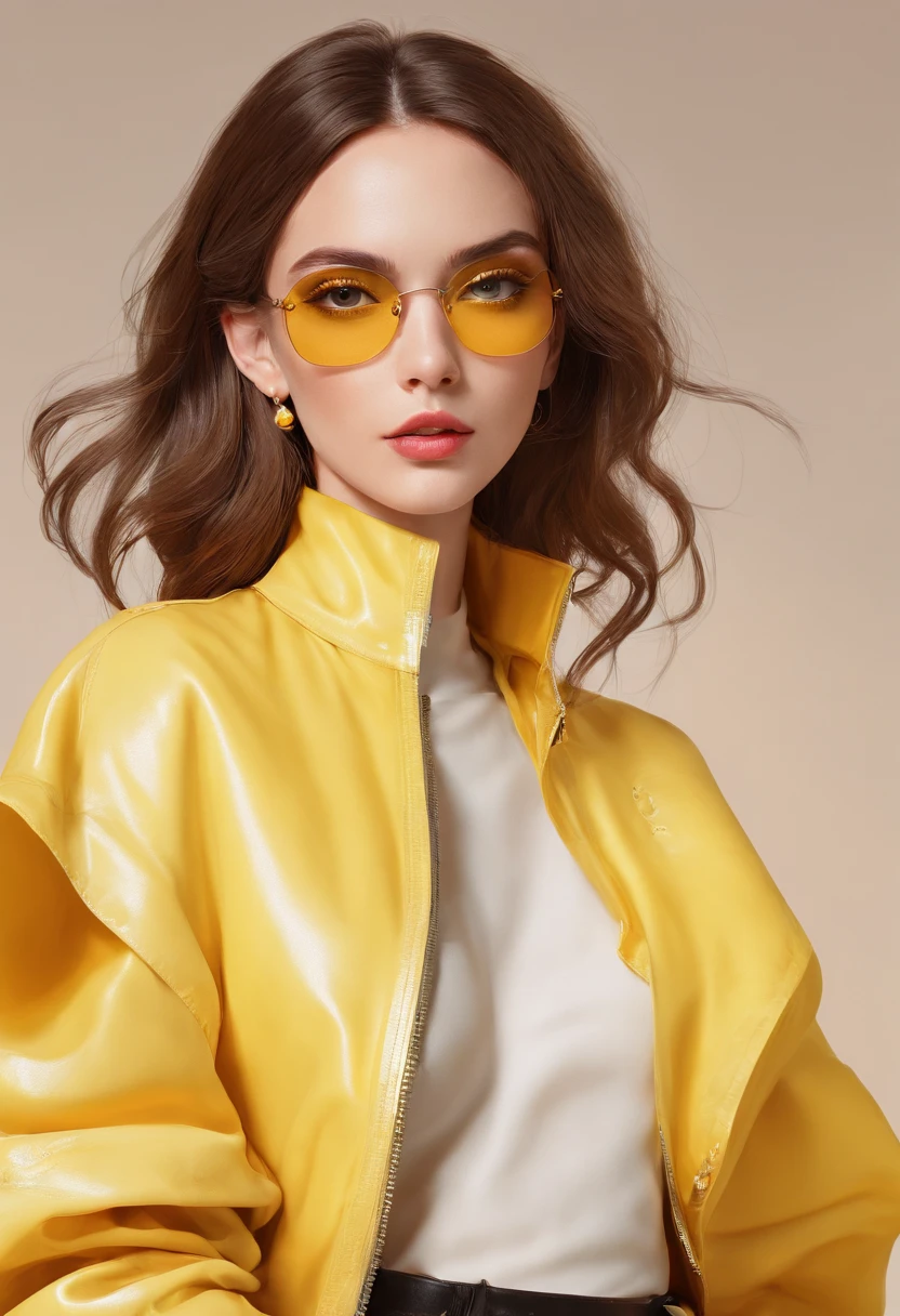a woman in a yellow jacket and earrings, in style of digital illustration, digital art of an elegant, drawing style, luxury fashion illustration, beautiful yellow woman, illustration style, cartoon style illustration, detailed fashion illustration, trending on artstration, beautiful drawing style, glossy digital painting, digital drawing, detailed woman, stunning art style,upper body
