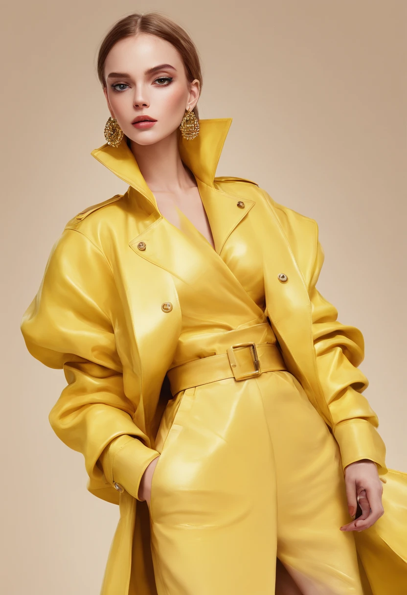 a woman in a yellow jacket and earrings, in style of digital illustration, digital art of an elegant, drawing style, luxury fashion illustration, beautiful yellow woman, illustration style, cartoon style illustration, detailed fashion illustration, trending on artstration, beautiful drawing style, glossy digital painting, digital drawing, detailed woman, stunning art style,upper body