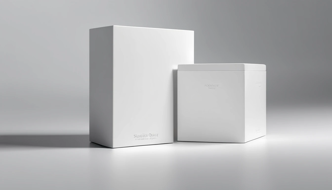 Close-up of white box on gray surface, White box, high quality topical render, all white render, clean 3 d render, on a white table, rendered illustration, 3 d white shiny thick, white space in middle, Renders, 3 d product render, Product rendering, rendering, photorender, depicted as a 3 d render, studio quality smooth render,flat drawing