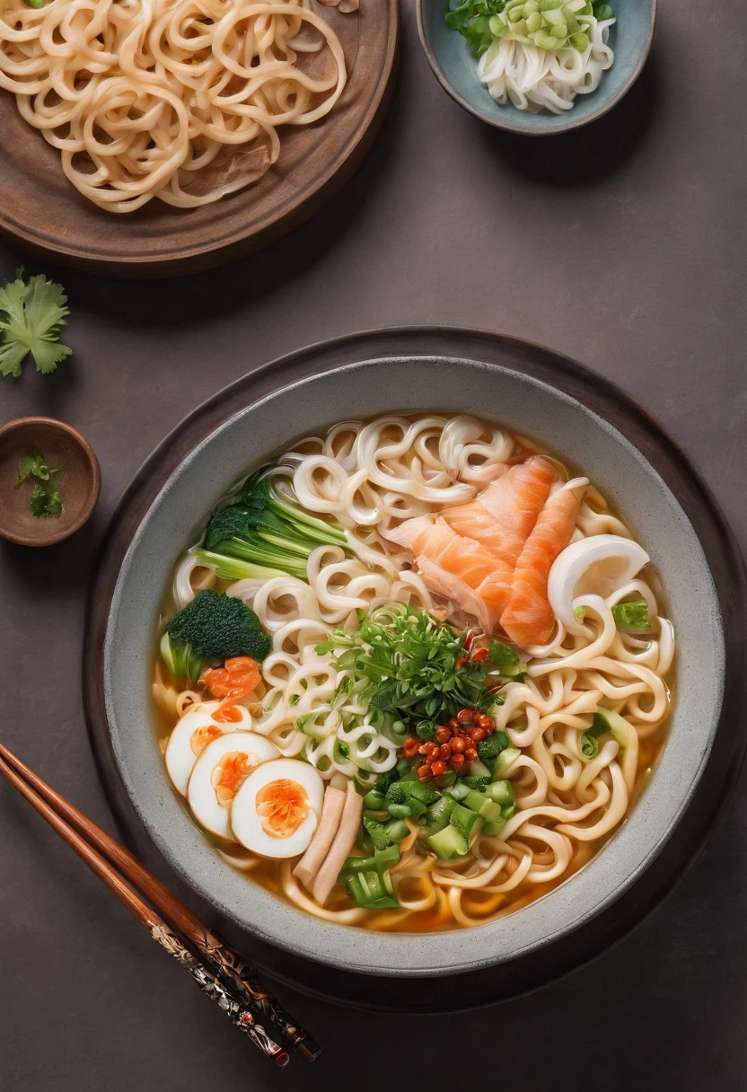 Kitsune Udon、Lift the noodles with chopsticks、up long、steam、Looks hot、View from directly above