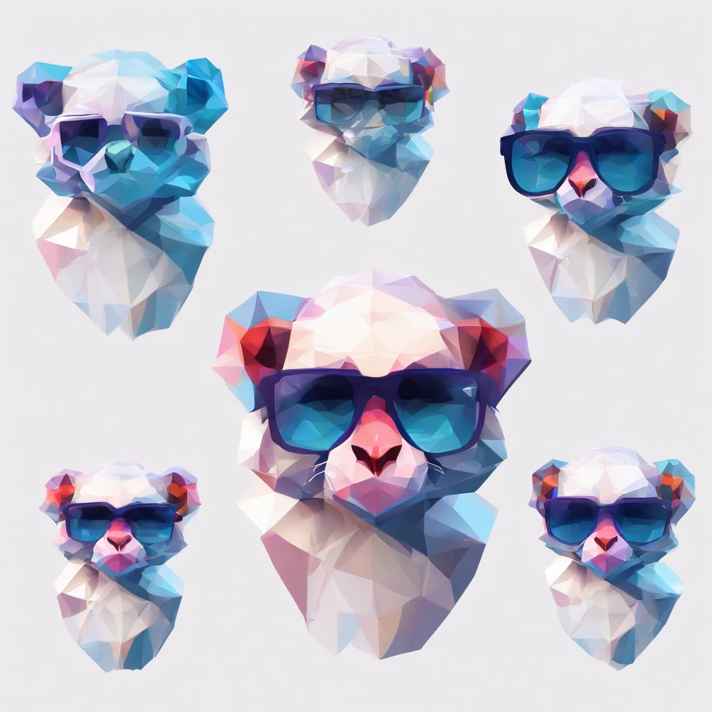 Perfect alignment, Cute little monkey in jacket,Crystal Vase,Rose flower, Wearing sunglasses, cheerfulness, Standing position, Abstract beauty, Centered, Looking at the camera, Facing the camera, Approaching perfection, Dynamic, Highly detailed, Smooth, Sharp Focus, 8K, hight resolution, Illustration, art by carne griffiths and wadim kashin, White background、Colorful Sunglasses