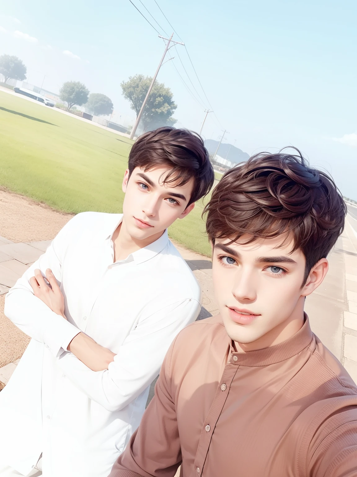 gorgeous young all male triplets with short dark hair